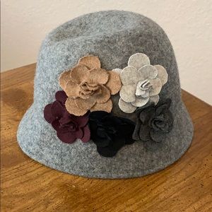 Wool Felt Cloche Hat With Rosette Trim